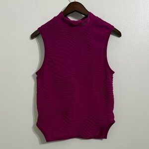 NIKE Pro Ribbed Tank Womens Medium Berry Sleeveless Mock Neck Training Yoga